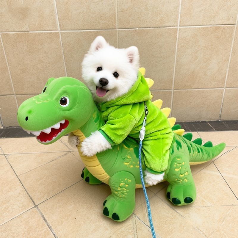 可牵引恐龙狗狗衣服秋冬款四脚衣