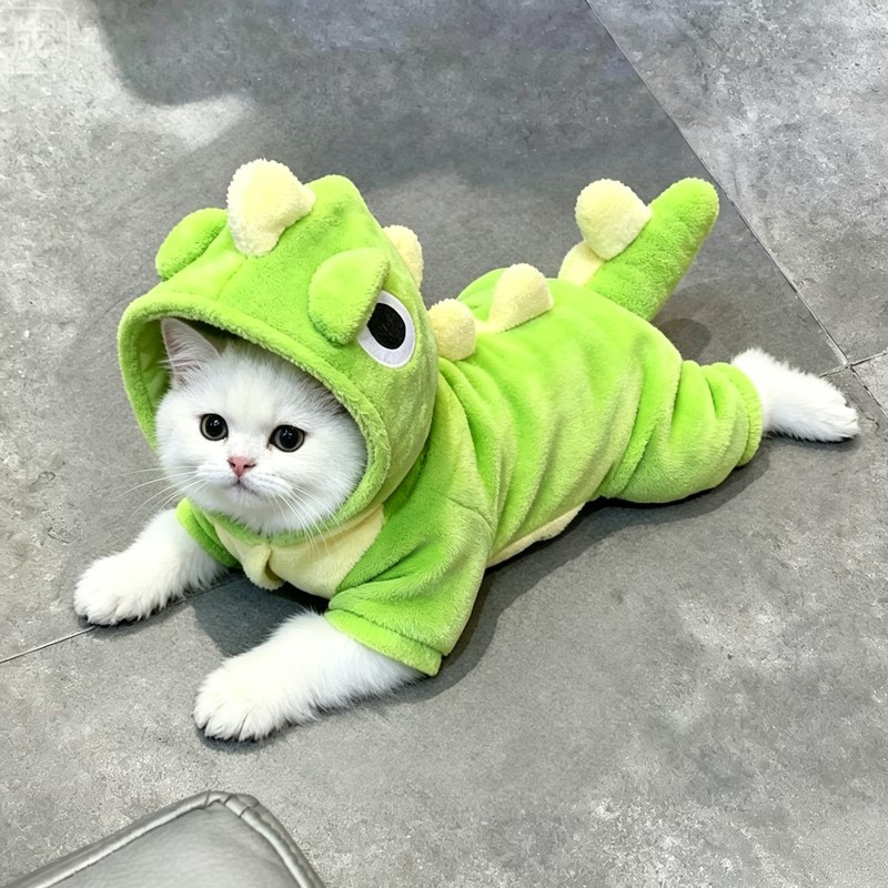 猫咪衣服超萌保暖冬季四脚衣布偶金渐层狗狗牵引恐龙变身装宠物
