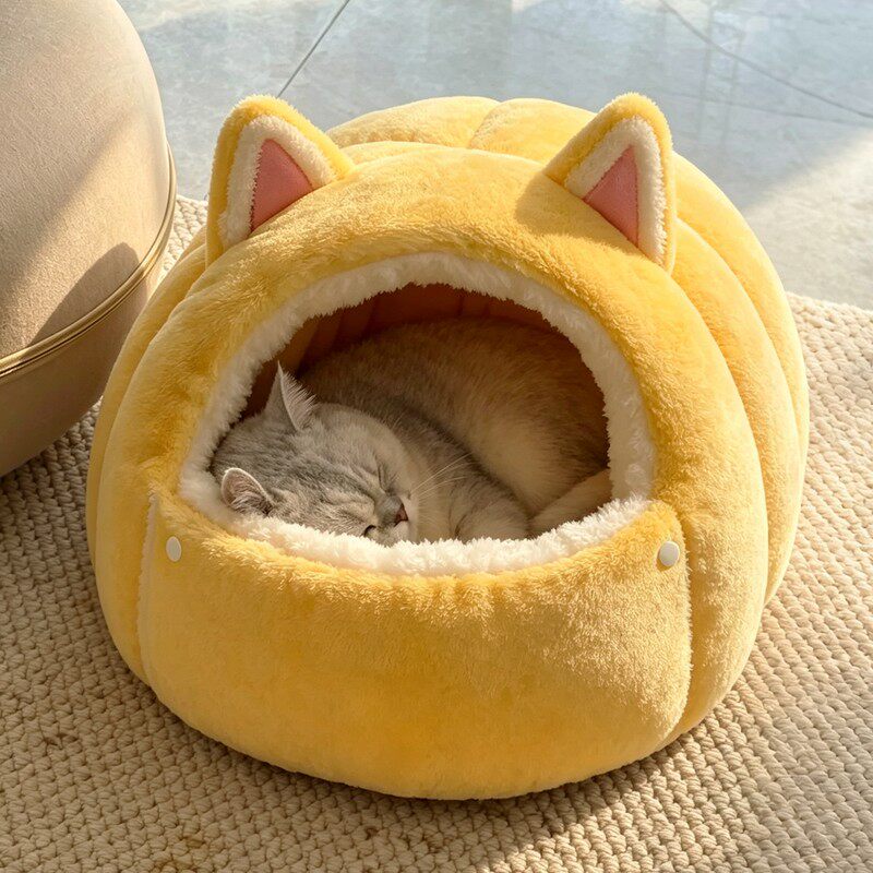 猫窝冬季加厚保暖猫屋封闭式安全感猫床毛毛虫睡袋狗狗睡垫可拆洗