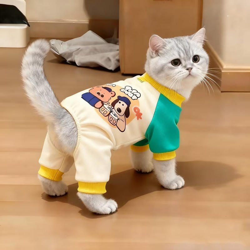 小猫咪衣服秋冬装四脚衣可爱印花卫衣布偶英短金渐层狗狗衣服冬装