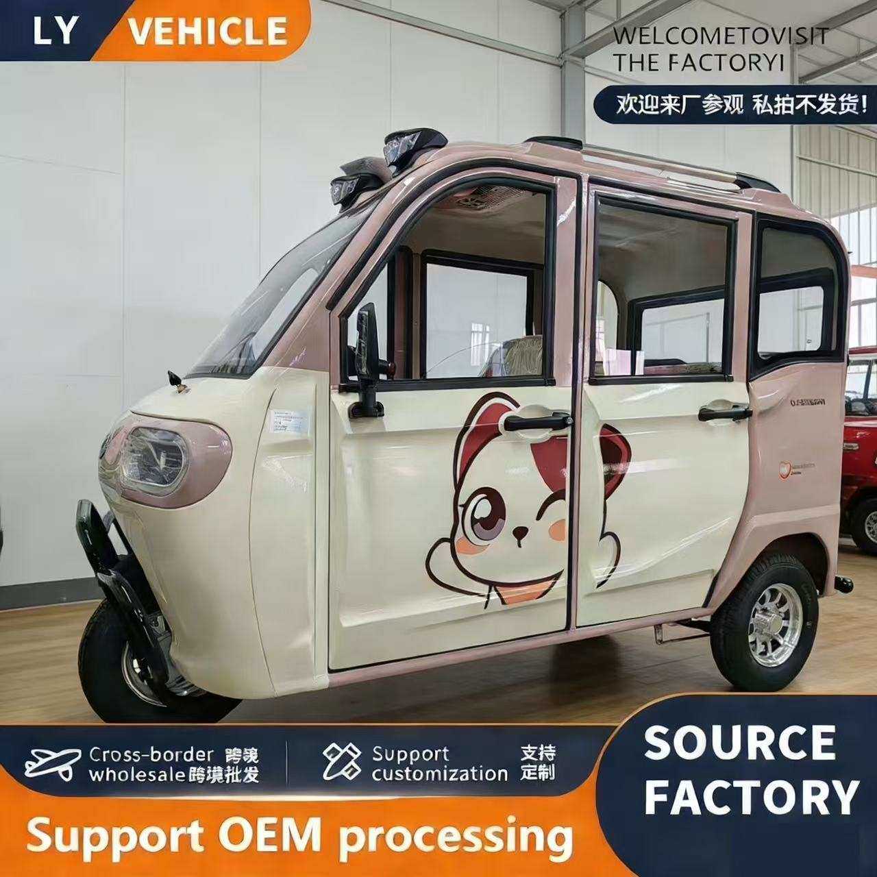 封闭式电动三轮车客货两用工厂跨境家用代步接送孩子带蓬电瓶车