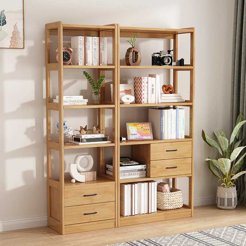 实木置物架书架客厅书房整理架简约落地展示架学生收纳架办公书柜