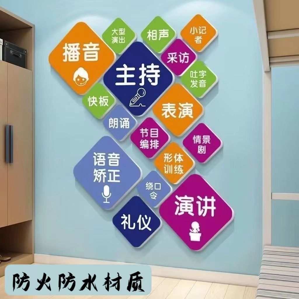 少儿口才教室装饰墙贴播音主持培训机构训练表演班级背景墙贴纸画