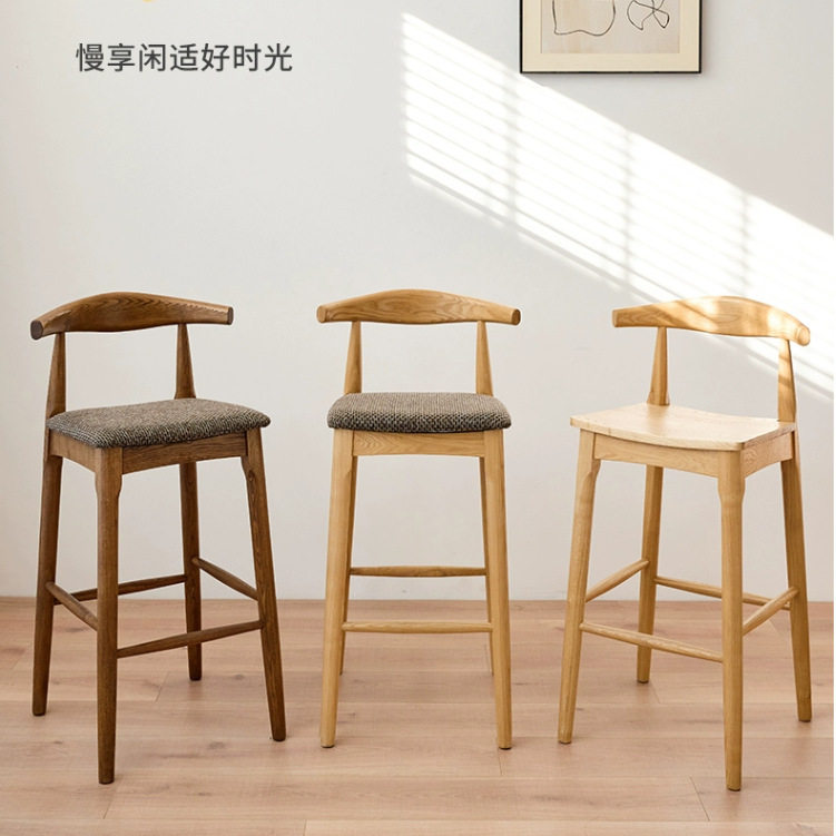曲柳木牛角椅小吃奶茶店工厂饭店食堂餐厅咖啡厅餐桌椅实木餐椅
