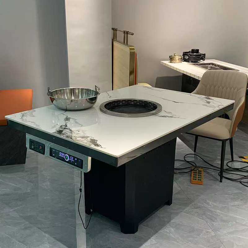 带无烟净化烤涮一体高端岩板烤肉桌火锅桌椅商用烤肉店专用桌子
