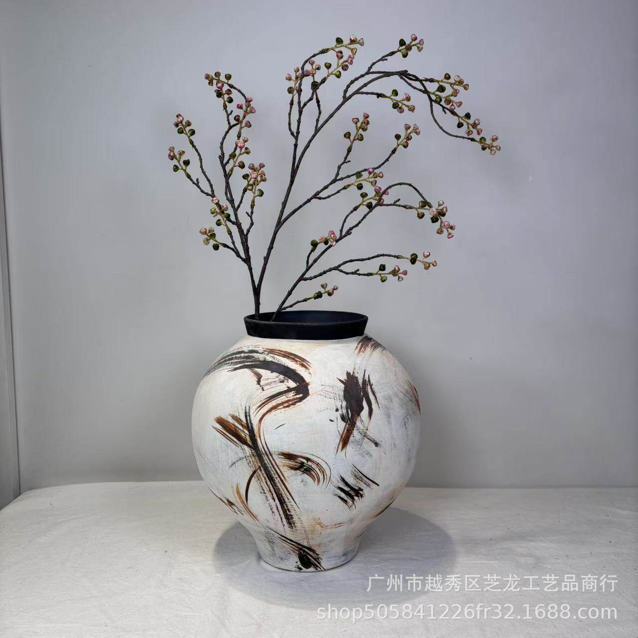 侘寂风陶瓷风干花瓶粗陶瓶插花复古怀旧手工民宿酒店禅意摆件装饰