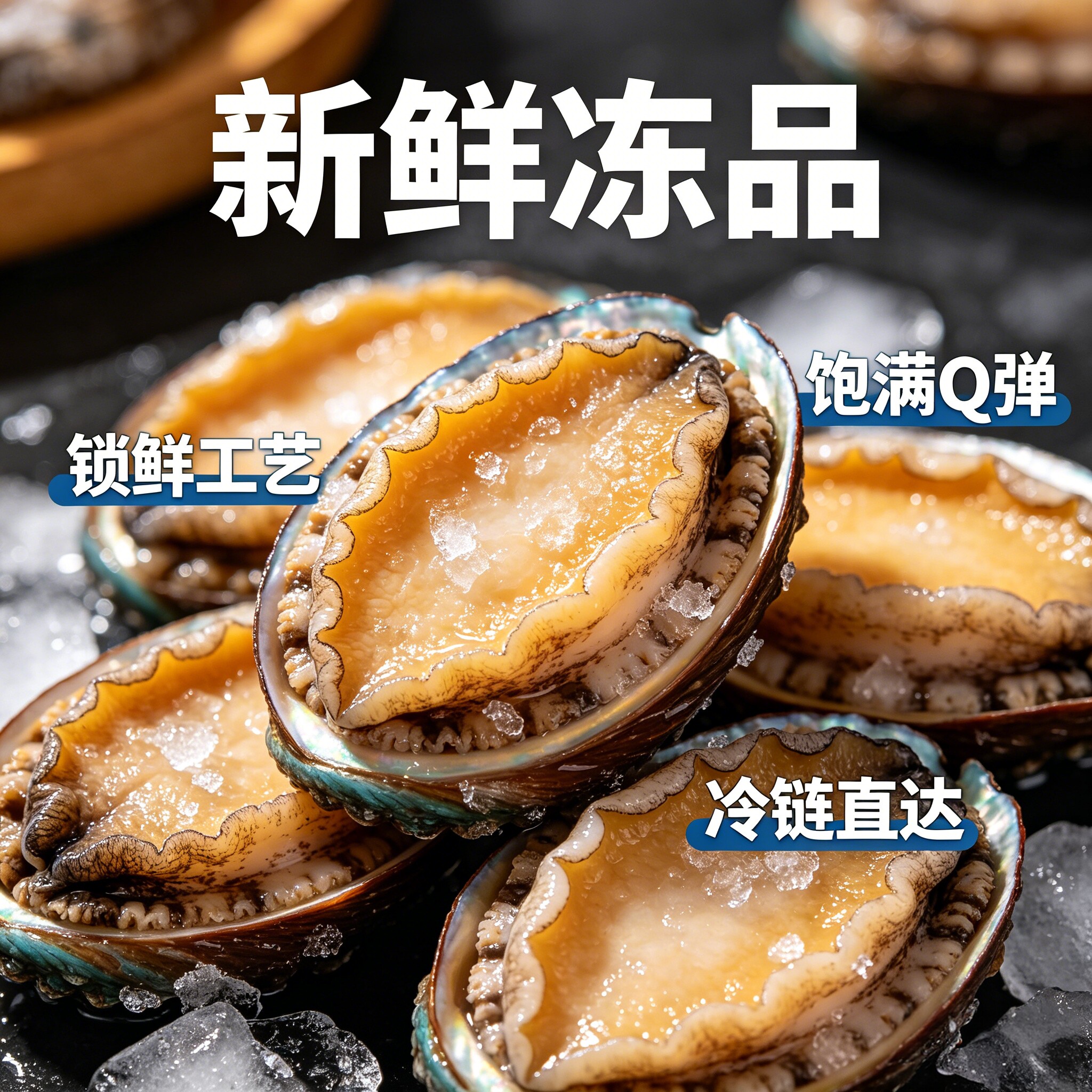 速冻鲍鱼鲜活冷冻大个10头去齿肉火锅食材海鲜商用