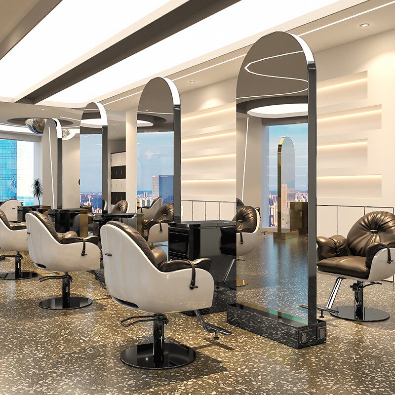 理发店镜台简约靠墙单面镜发廊专用美发店双面镜不锈钢剪发落地镜