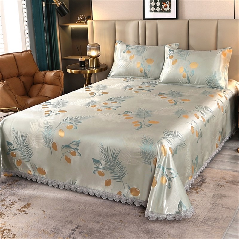 夏季花边冰丝凉席空调软席子床罩床盖款凉席三件套床单式可折叠席