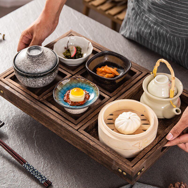 日式和风月子餐家用民宿餐盘釉下彩托盘水果盘盘子茶盘长方形日式