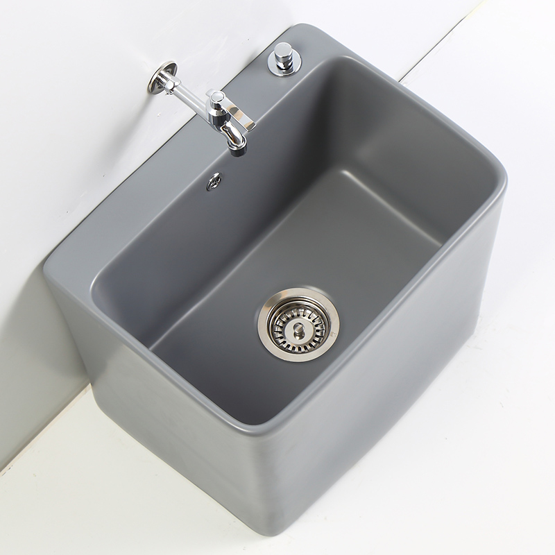 黑色陶瓷洗拖把池地盆长方形阳台卫生间拖布池家用墩布池拖把槽池