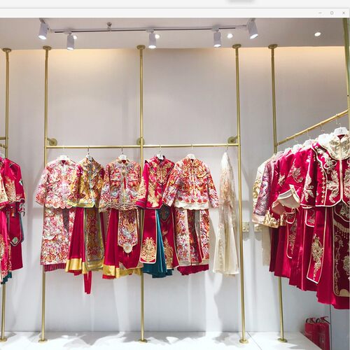 金色婚纱架子高档展示架落地双层西装陈列架影楼礼服悬挂吊架定制