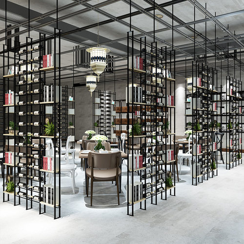 屏风铁艺红酒架落地酒柜吧台装饰酒吧餐厅工业风隔断葡萄酒展示架
