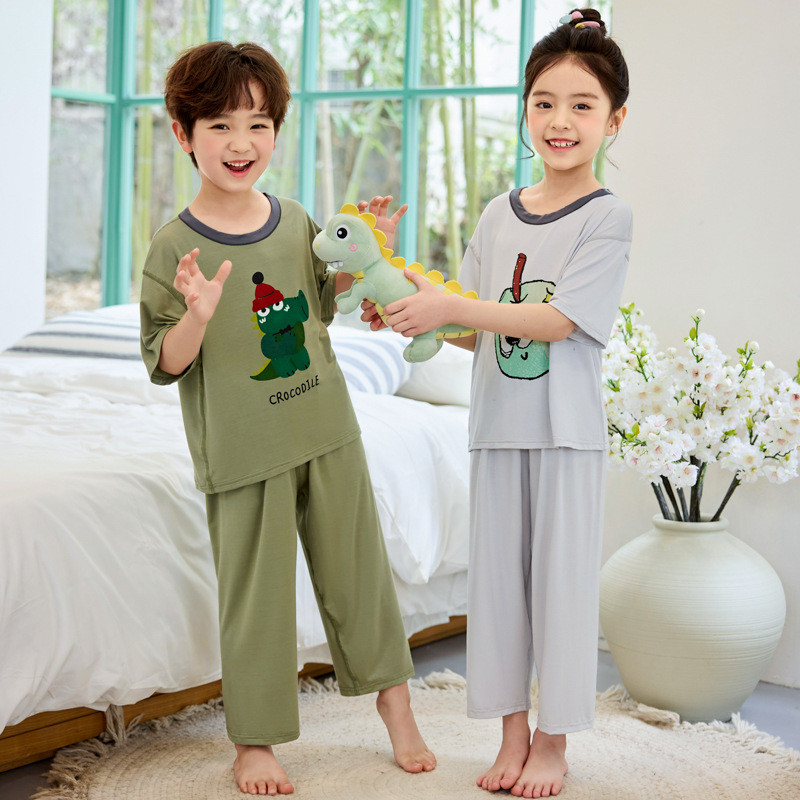 男童睡衣2025新款夏季薄款女童短袖长裤儿童女孩家居服大童空调服