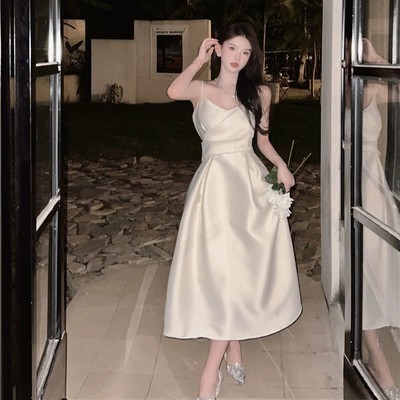 法式高级感白色醋酸缎面吊带