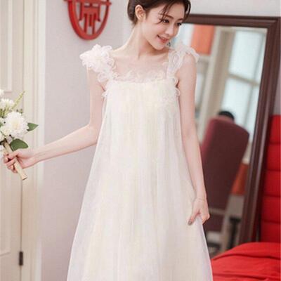 极速白色轻婚纱礼服晨袍小个子新娘订婚法式高级感小众旅拍吊带连