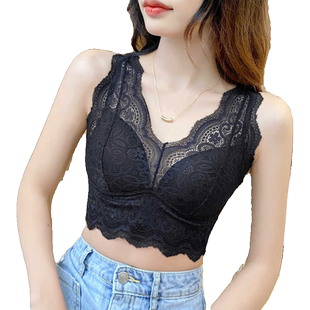 内 新品 法式 蕾丝拼接冰丝吊带背心女带胸垫美背文胸一体式 内衣西装