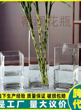 包邮透明方形玻璃花瓶水培方缸富贵竹插百合花微景观客厅装饰摆件