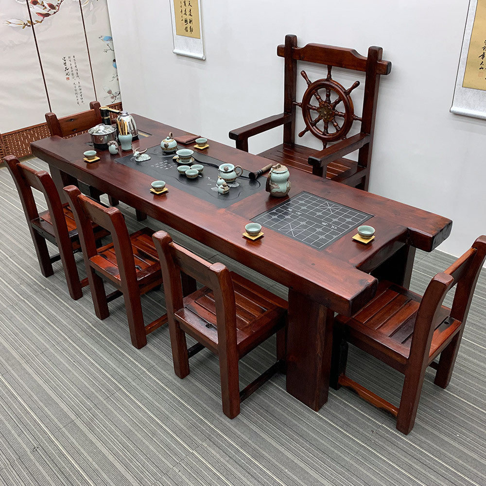 功夫茶几组合家用实木新中式茶桌椅老船木一体办公室创意大板茶桌