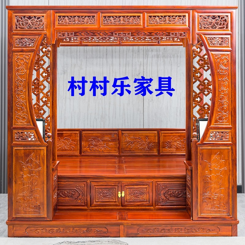 老式黄檀明清复古典红花梨仿古代家具宫廷楠实木床拔踏步床架子床