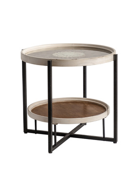 侘寂风复古铁艺双层小茶几客厅沙B发边几卧室床头角几轻奢小圆桌