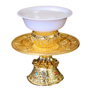 藏式高脚供c盘贡奉用品水果供斋果盘吉祥装饰碗白瓷供水糕点摆件