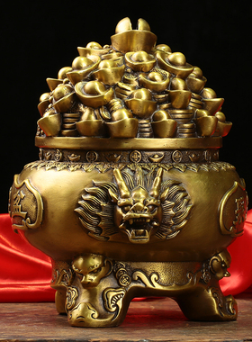 纯铜聚宝盆摆件客厅会所风水招財存钱罐装K饰工艺开业镇店之宝礼