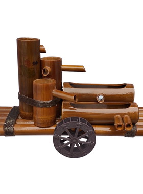 竹子筒流a水器鱼缸鱼盆石槽养鱼循环过滤喷泉风水轮车增氧加湿摆