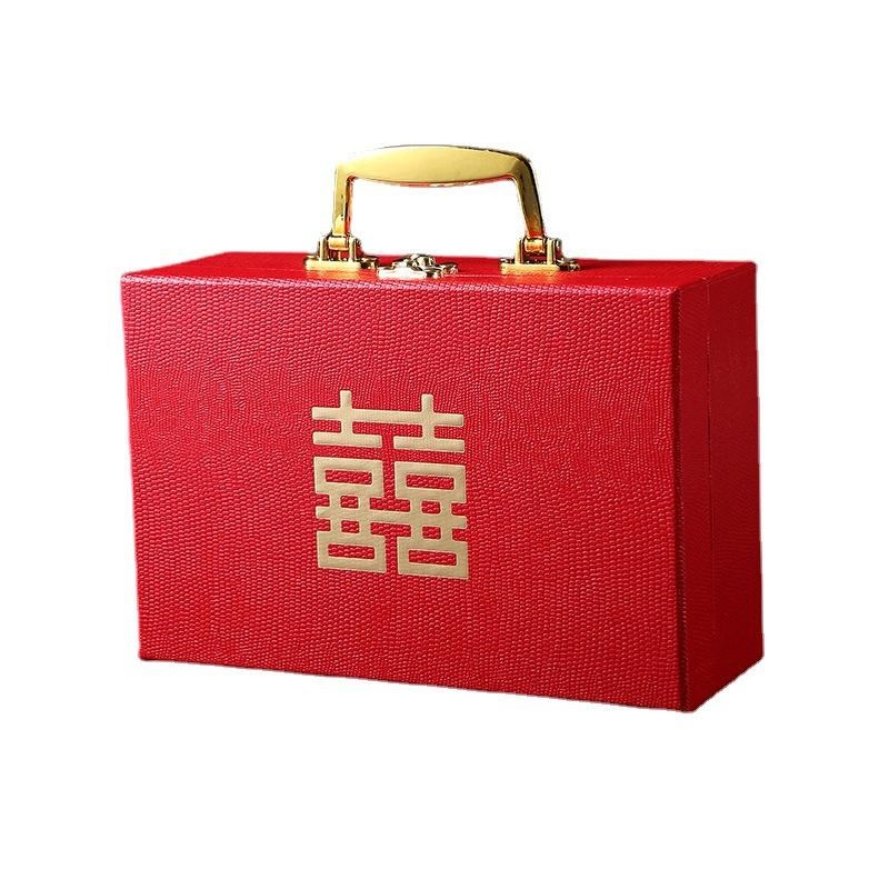 结婚中式b彩礼箱男方订婚提亲礼金盒陪嫁首饰盒子装钱箱喜字手提图片