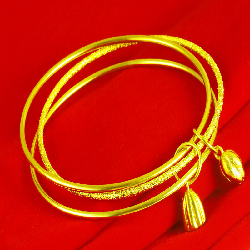 新款沙金手镯女古法传承仿真黄金手镯子纯实心结婚首饰叠戴不掉色