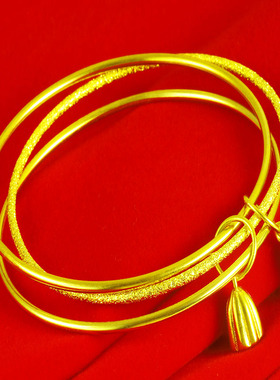 新款沙金手镯女古法传承仿真黄金手镯子纯实心结婚首饰叠戴不掉色