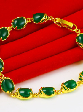 妈妈款镶嵌宝石绿色黄金手链