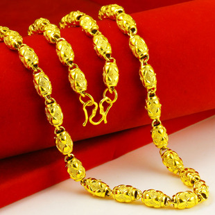 仿真黄金项链9999足金男款女长款爱心橄榄空心纯金首饰仿真饰品