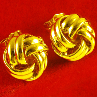 仿真黄金耳钉9999足金耳环绕线中国结纯金首饰结婚饰品新娘送礼物