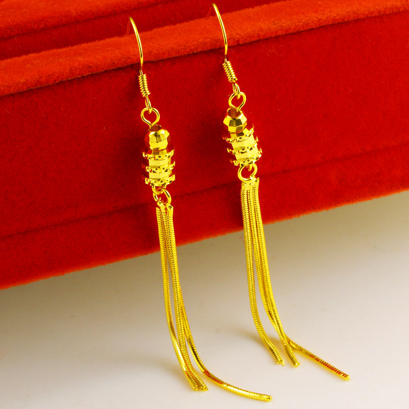 仿真黄金耳环女款9999足金耳坠长款流苏珠路路通时尚新款潮人