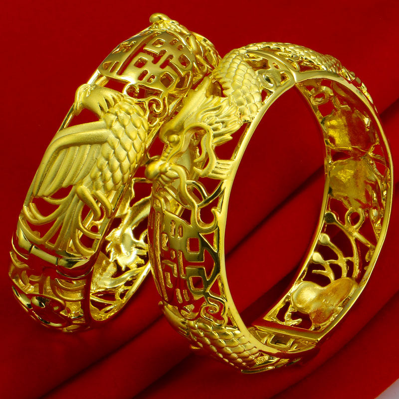 仿真黄金手镯女款镂空龙凤镯子新娘结婚首饰婚嫁送礼真金