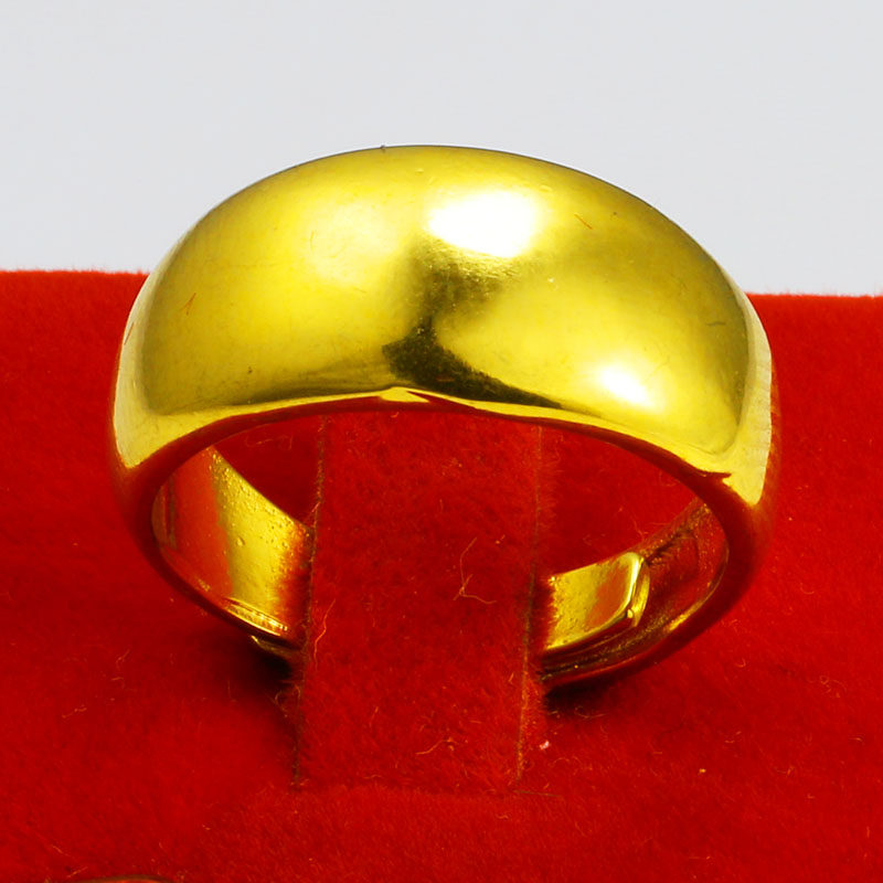 复古镀黄金戒指男女款情侣对戒光面圈戒子仿真金活口镀金久不掉色