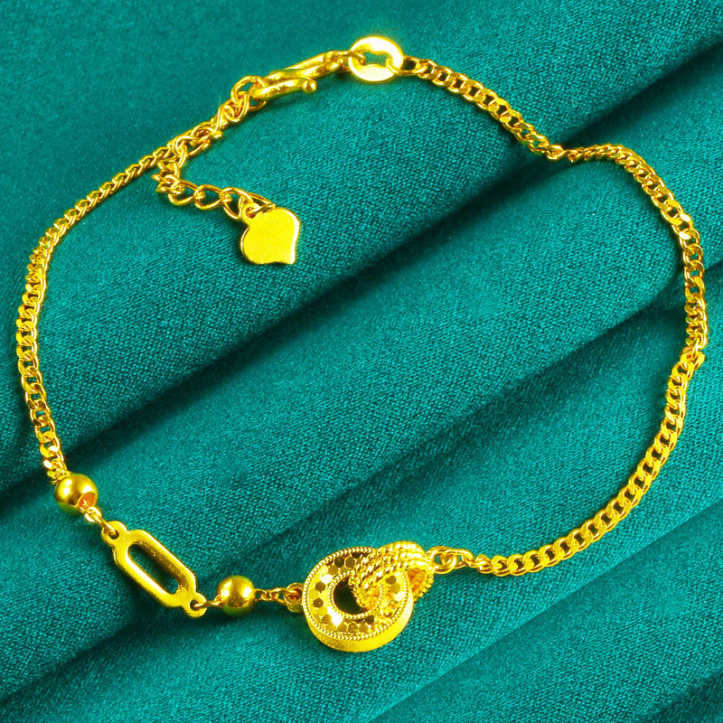 正品黄金手链9999足金女款纯金手镯环环相拥5G时尚送老婆生日礼物