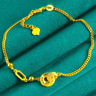 正品黄金手链9999足金女款纯金手镯环环相拥5G时尚送老婆生日礼物