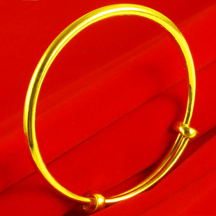 正品黄金手镯女款9999足金光面纯金镯子素圈推拉款送妈妈生日礼物