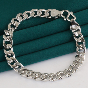 铂工银手链Pt950白金色老板链马鞭链纯银车轮链新男款送老公加长