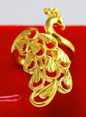 黄金戒指女款孔雀食指环