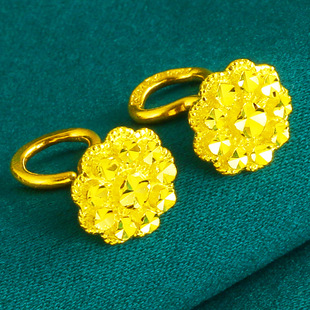 正品黄金耳钉男女款9999足金耳饰太阳花钻石面纯金耳环真金子圆形