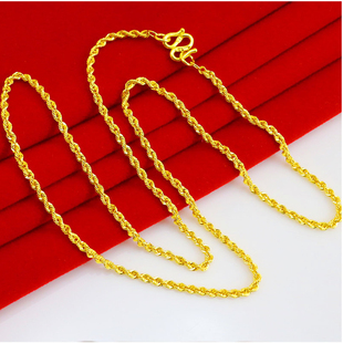 正品黄金项链9999足金男女款麻花链纯金麻绳链结实粗细送朋友礼物