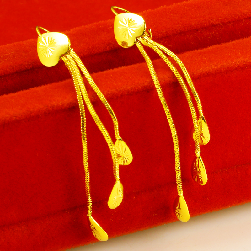 仿真黄金耳环女款爱心流苏耳坠结婚饰品纯金首饰水滴