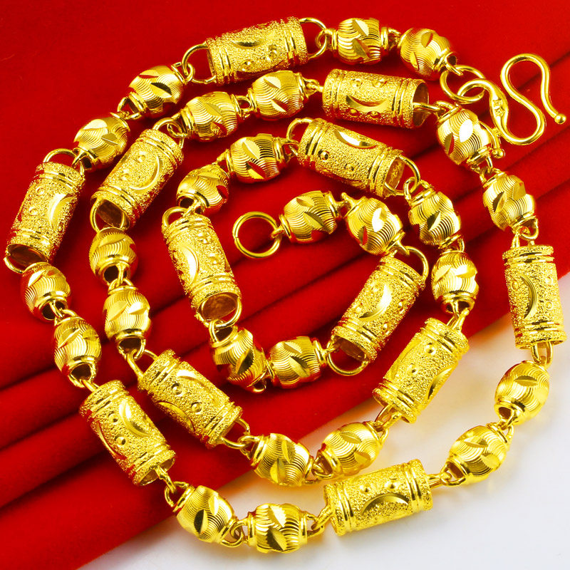中国风黄金项链男女粗款空心显大圆柱橄榄链仿真黄金链子沙金首饰