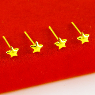 迷你精品黄金耳钉男女款百搭真金耳环小星星简约气质耳饰仿真金子