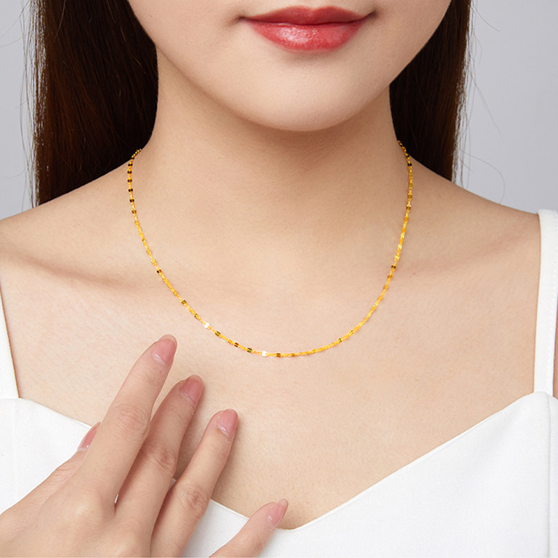 正品黄金项链9999足金女嘴唇链蝴蝶链锁骨纯金链子送女友