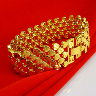 仿真黄金手链男士女款9999仿真宽重真金纯金心结婚首饰品送老公