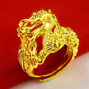 仿真黄金戒指男士男款龙戒子霸气潮人送爸爸老公999足金纯金首饰